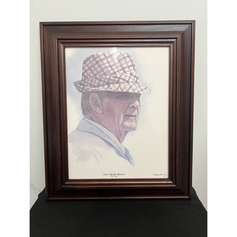 Paul “Bear” Bryant Framed Portrait Print Peggy Sherry Signed Alabama Football